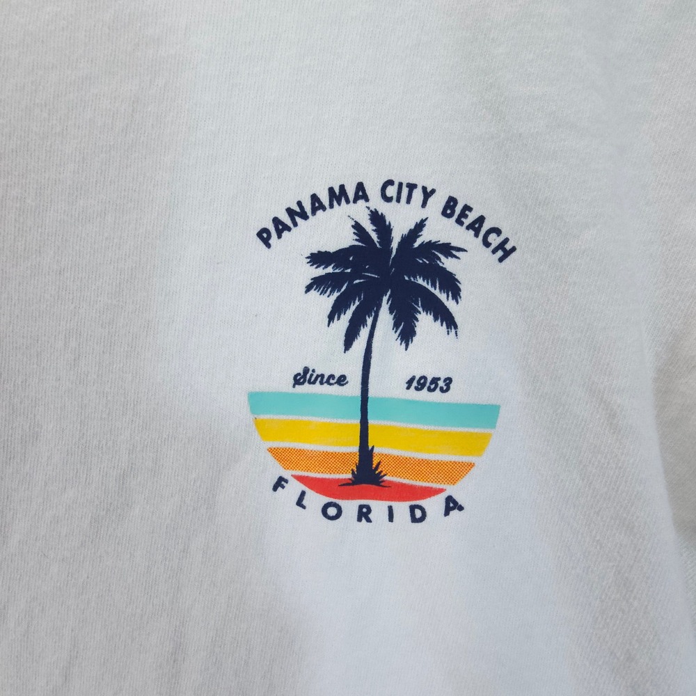 Delta Panama City Beach Mens S White Y2K Palm Tree Graphic Tee Streetwear Skate - Picture 3 of 11